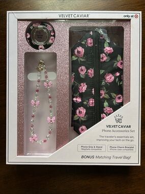 Velvet Caviar Black & Pink Floral Phone Accessories Set